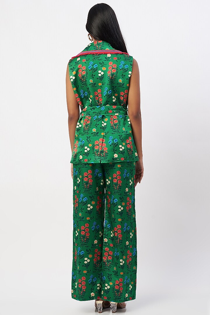 Dark Green Printed Pant Set by Kshitij Jalori at Pernia's Pop Up Shop