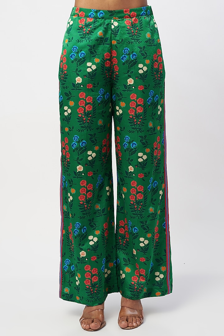 Dark Green Printed Pant Set by Kshitij Jalori at Pernia's Pop Up Shop