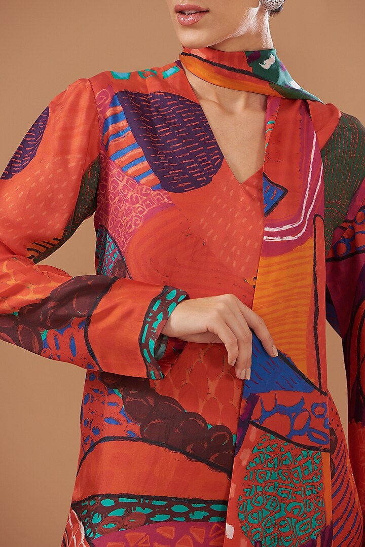 Multi-Colored Silk Twill Printed Kaftan by Kshitij Jalori at Pernia's Pop Up Shop
