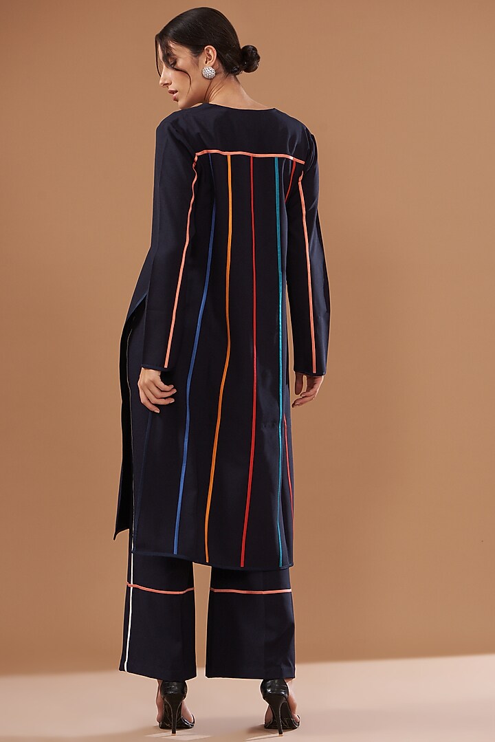Deep Navy Italian Crepe Kurta Set by Kshitij Jalori at Pernia's Pop Up Shop