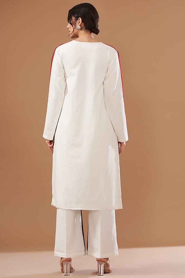Deep Navy & White Italian Crepe Kurta Set by Kshitij Jalori at Pernia's Pop Up Shop
