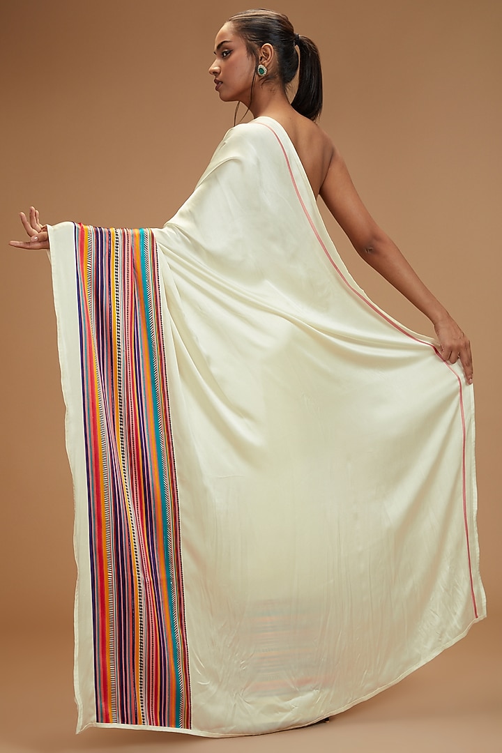 White Silk Satin Crepe & Silk Organza Printed Party Wear Saree by Kshitij Jalori at Pernia's Pop Up Shop