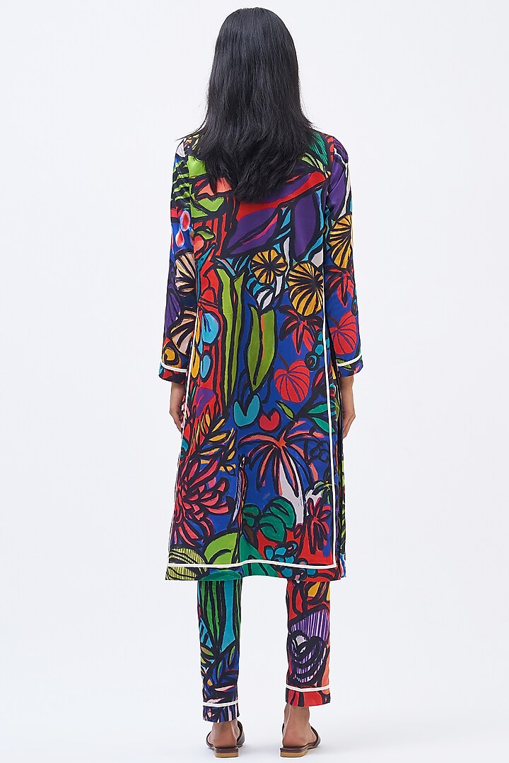 Multi-Colored Cotton Silk Satin Printed Kurta Set by Kshitij Jalori at Pernia's Pop Up Shop