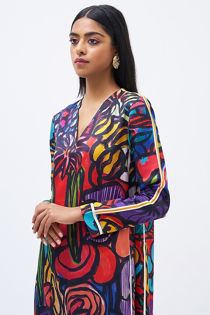 Multi-Colored Cotton Silk Satin Printed Kurta Set by Kshitij Jalori at Pernia's Pop Up Shop