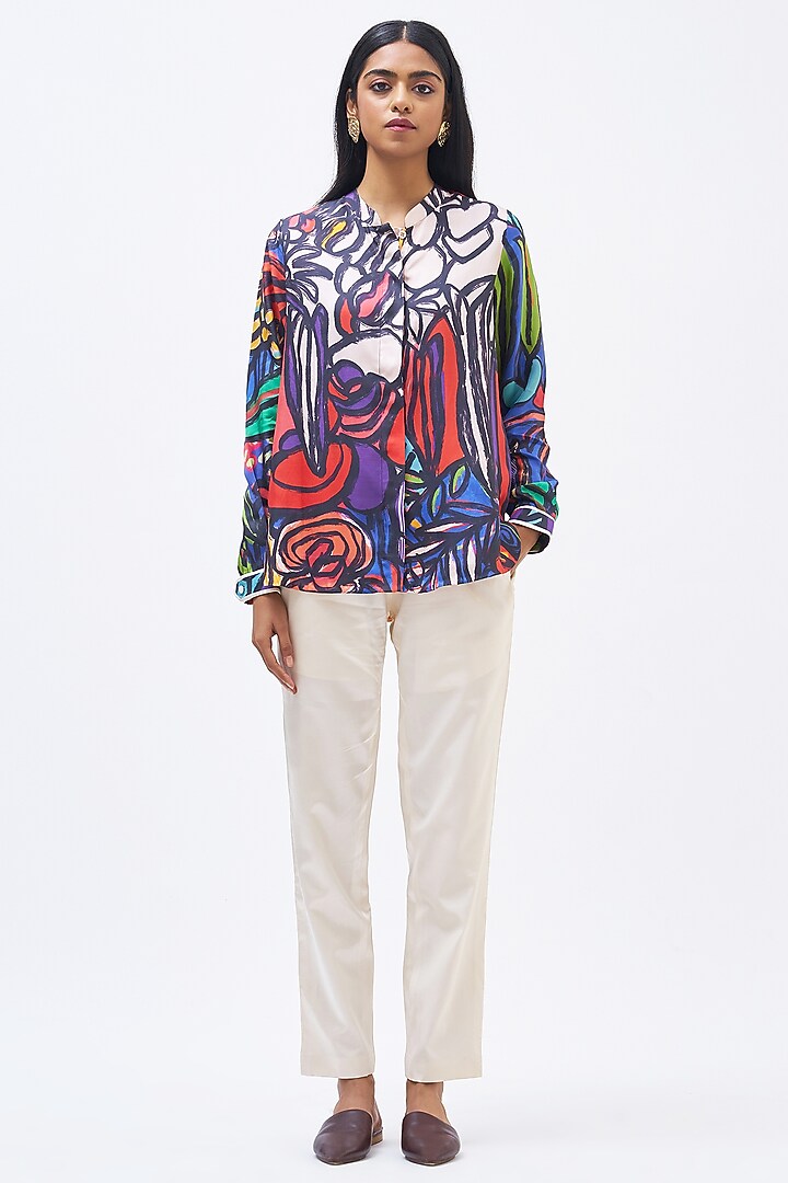 Multi-Colored Silk Twill Printed Shirt by Kshitij Jalori at Pernia's Pop Up Shop