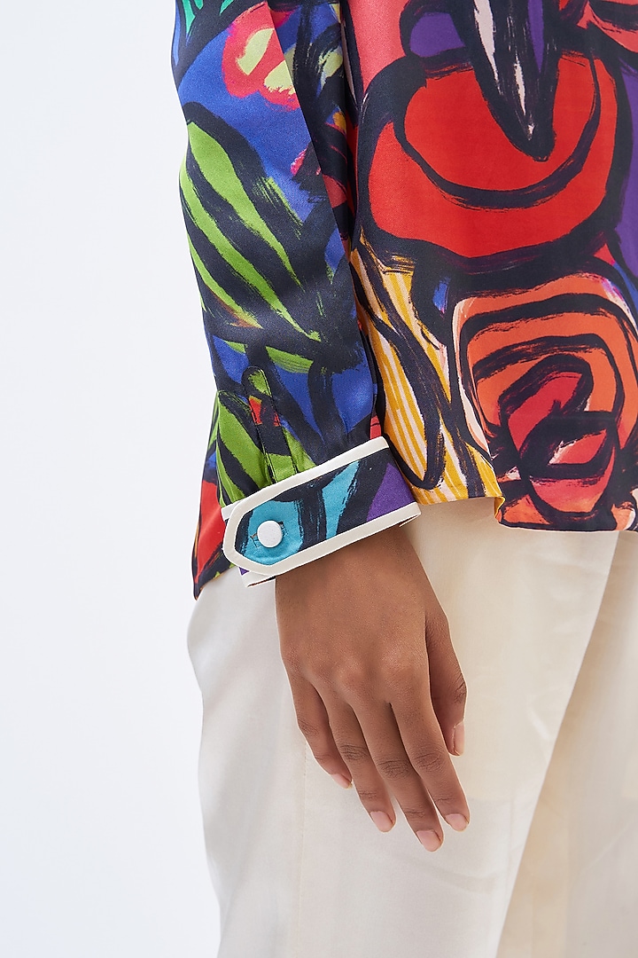 Multi-Colored Silk Twill Printed Shirt by Kshitij Jalori at Pernia's Pop Up Shop