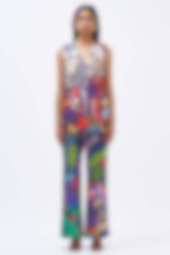 Multi-Colored Silk Twill Printed Pant Suit Set by Kshitij Jalori
