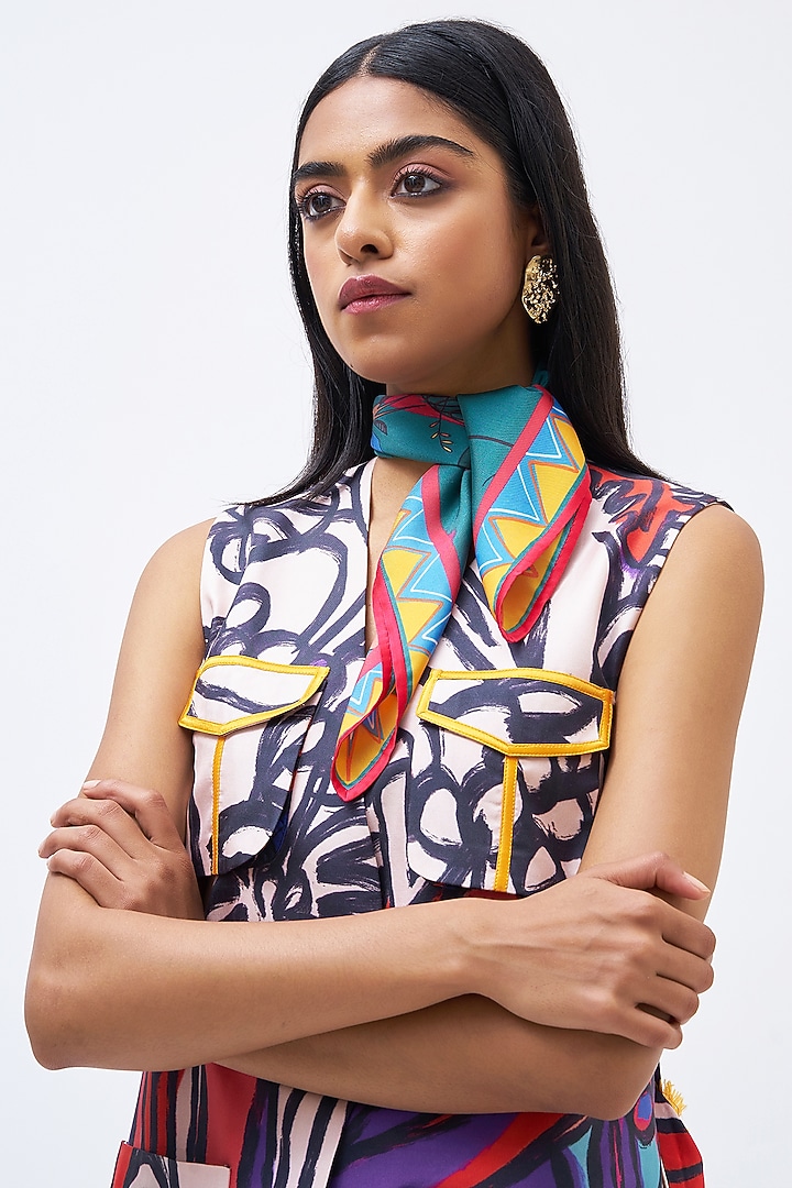 Multi-Colored Silk Twill Printed Pant Suit Set by Kshitij Jalori at Pernia's Pop Up Shop