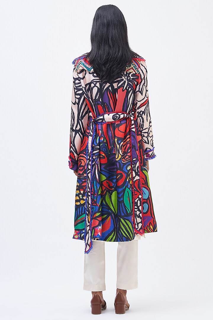 Multi-Colored Silk Twill Printed Trench Jacket by Kshitij Jalori at Pernia's Pop Up Shop