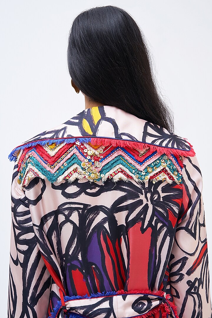Multi-Colored Silk Twill Printed Trench Jacket by Kshitij Jalori at Pernia's Pop Up Shop
