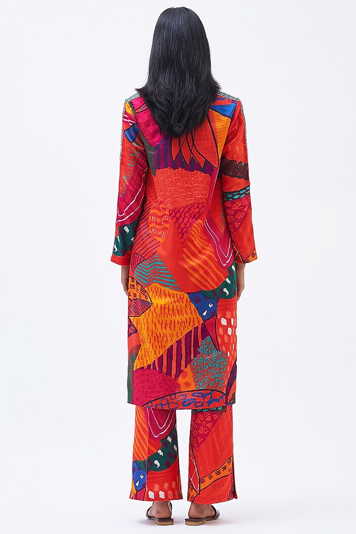 Multi-Colored Cotton Silk Satin Printed Kurta Set by Kshitij Jalori at Pernia's Pop Up Shop