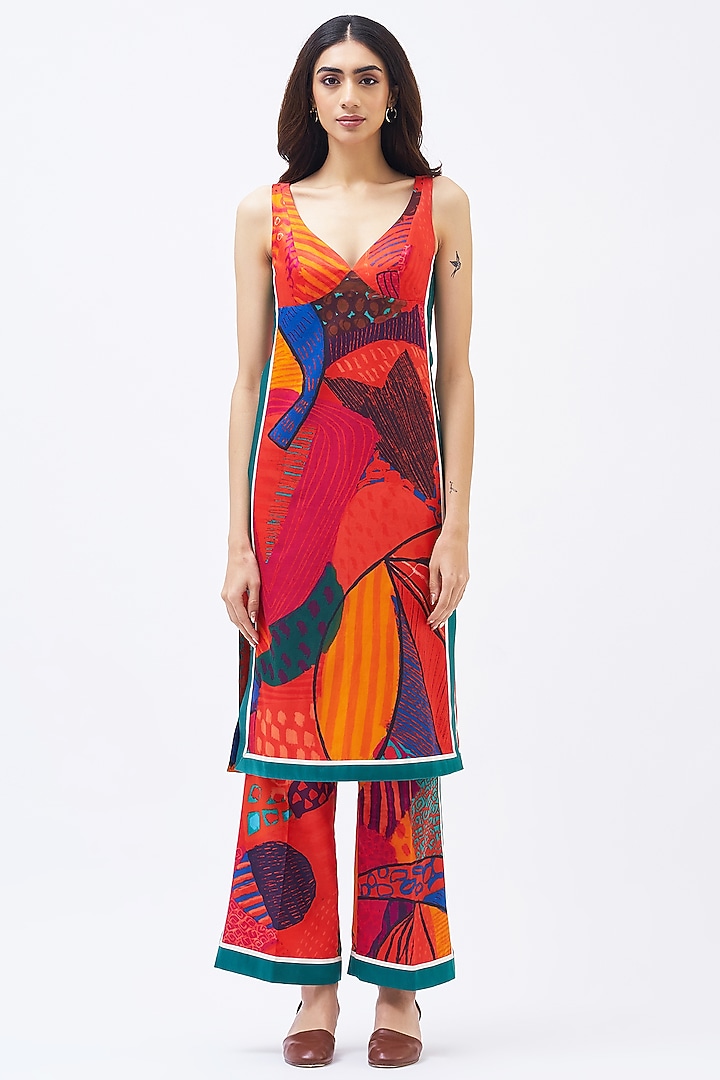 Multi-Colored Cotton Silk Satin Printed Kurta Set by Kshitij Jalori at Pernia's Pop Up Shop
