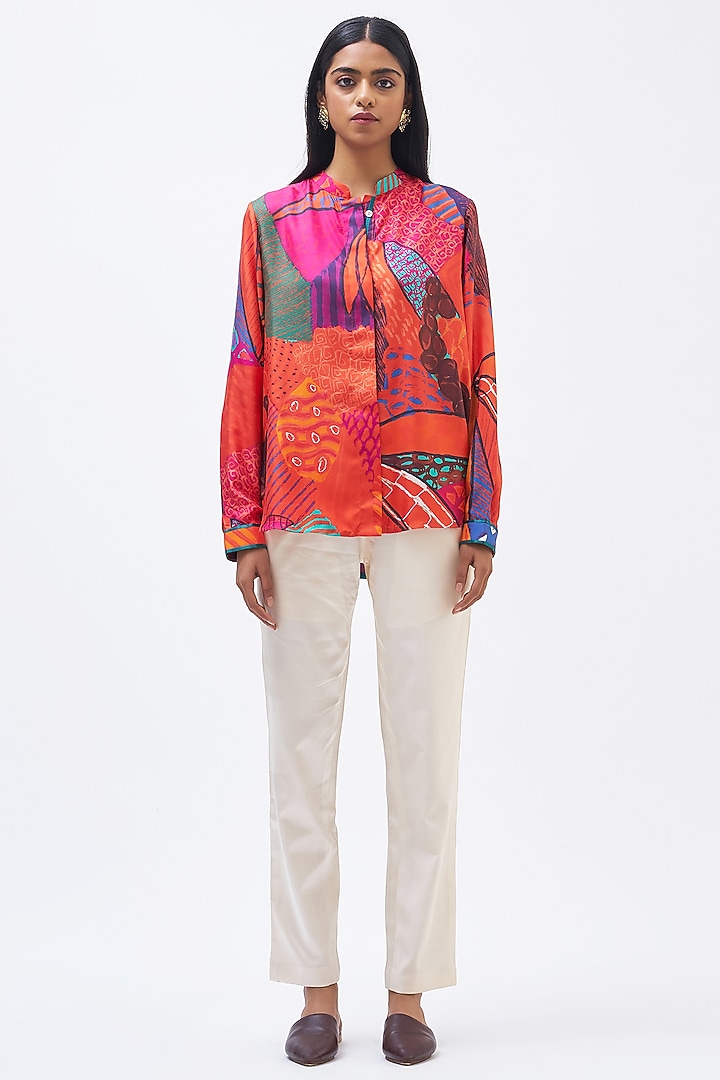 Multi-Colored Silk Twill Printed Shirt by Kshitij Jalori at Pernia's Pop Up Shop