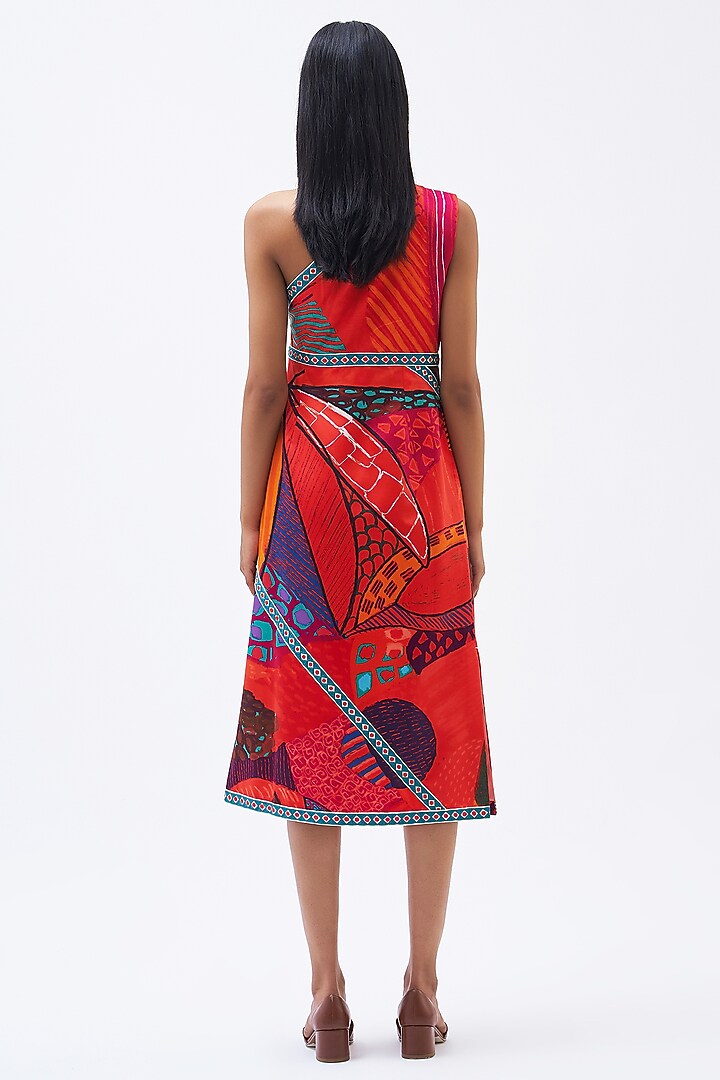 Multi-Colored Silk Satin Crepe Printed Vacation Dress by Kshitij Jalori at Pernia's Pop Up Shop