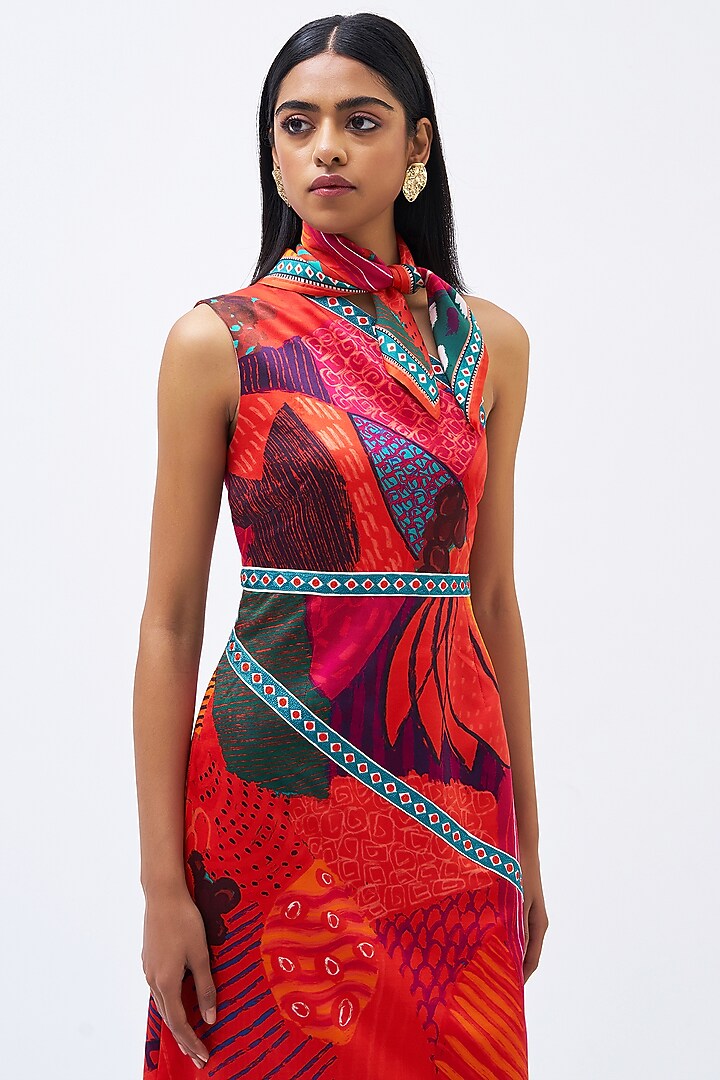 Multi-Colored Silk Satin Crepe Printed Vacation Dress by Kshitij Jalori at Pernia's Pop Up Shop