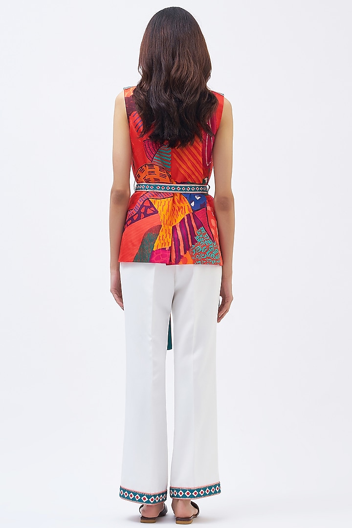 Multi-Colored & White Silk Twill Printed Pant Suit Set by Kshitij Jalori at Pernia's Pop Up Shop
