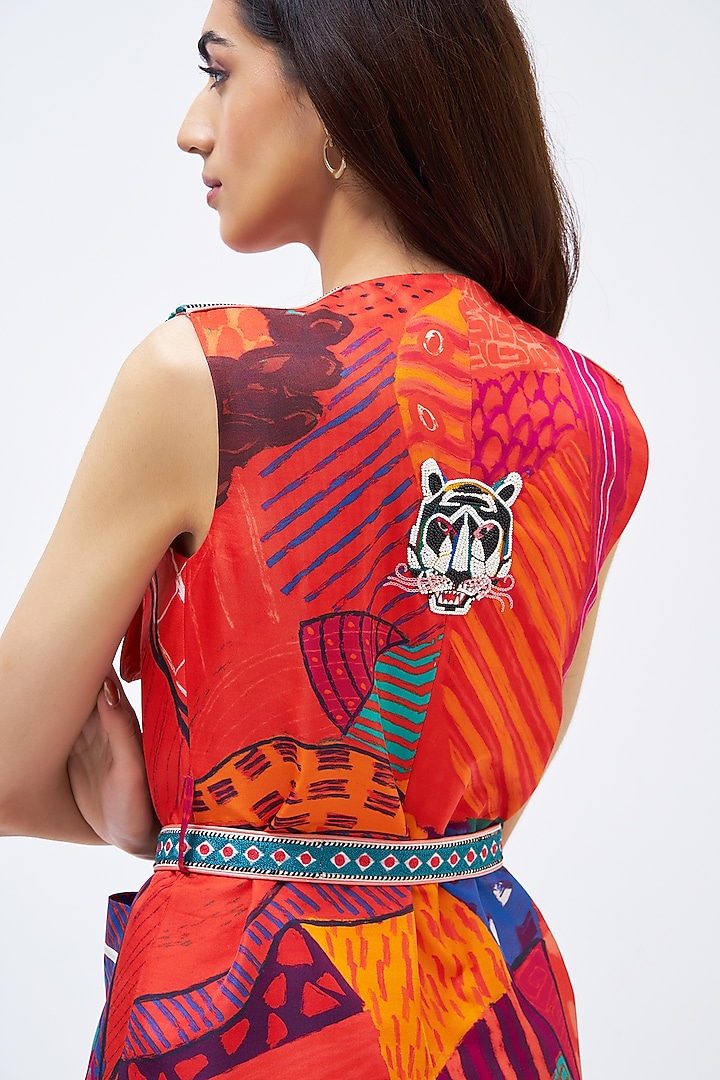 Multi-Colored & White Silk Twill Printed Pant Suit Set by Kshitij Jalori at Pernia's Pop Up Shop