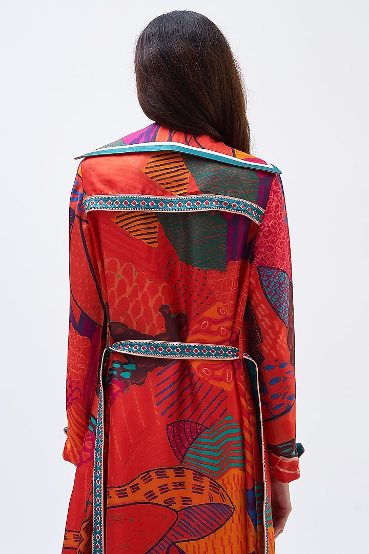Multi-Colored Silk Twill Printed Trench Jacket by Kshitij Jalori at Pernia's Pop Up Shop