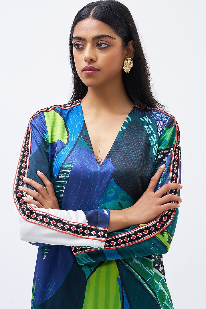Multi-Colored Cotton Silk Satin Printed Kurta Set by Kshitij Jalori at Pernia's Pop Up Shop