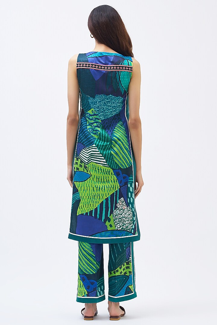Forest Green Cotton Silk Satin Printed Kurta Set by Kshitij Jalori at Pernia's Pop Up Shop