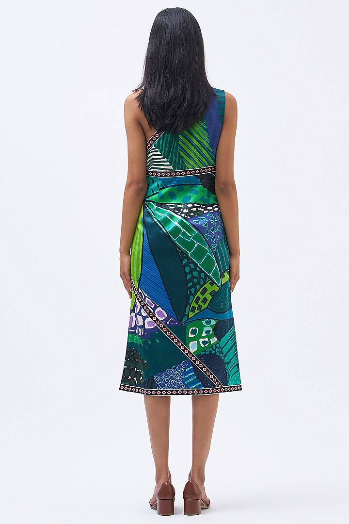 Forest Green Silk Satin Crepe Printed Vacation Dress by Kshitij Jalori at Pernia's Pop Up Shop