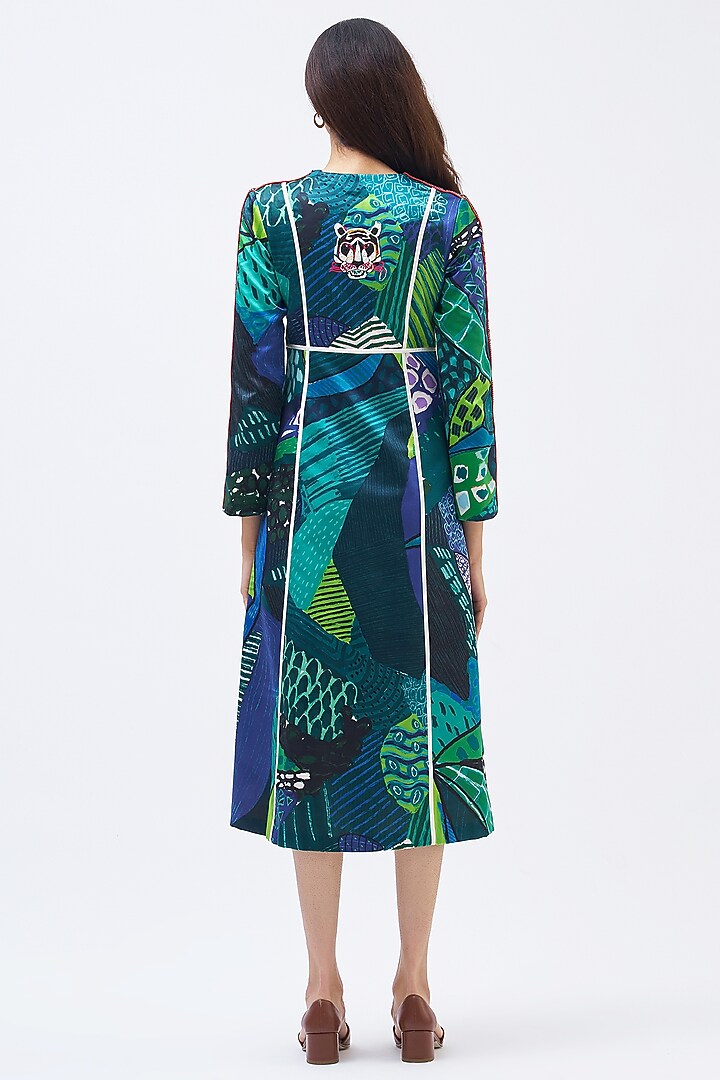 Forest Green Silk Satin Crepe Printed Cocktail Dress by Kshitij Jalori at Pernia's Pop Up Shop