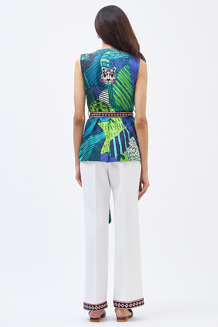 Forest Green & White Silk Twill Printed Pant Suit Set by Kshitij Jalori at Pernia's Pop Up Shop