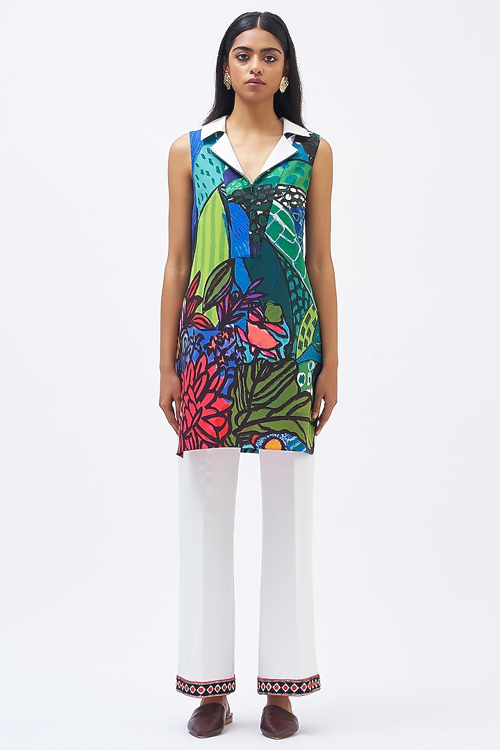 Forest Green Italian Jersey Printed Kurta Set by Kshitij Jalori at Pernia's Pop Up Shop