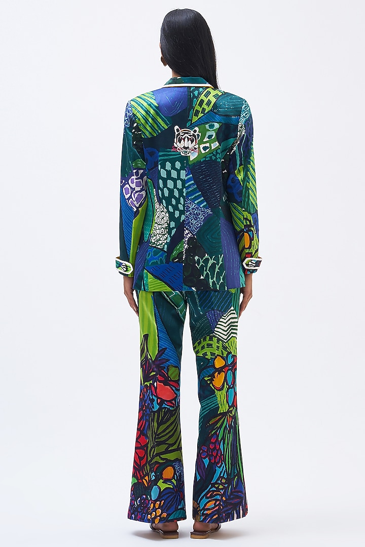 Multi-Colored Silk Satin Crepe Printed Pant Suit Set by Kshitij Jalori at Pernia's Pop Up Shop