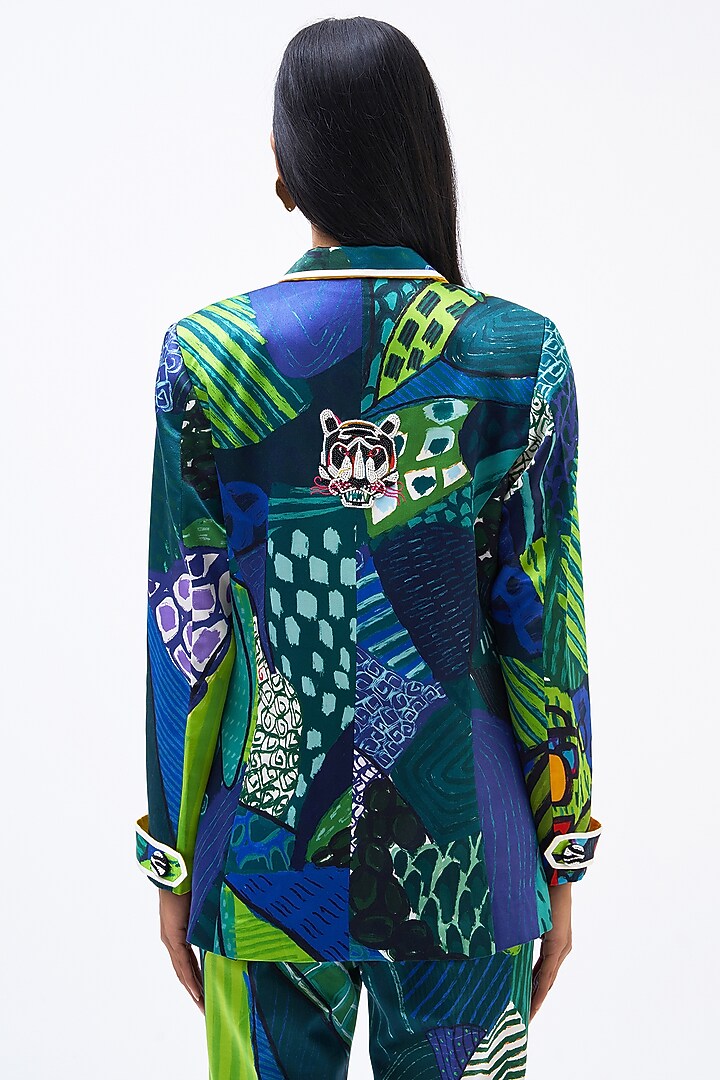 Multi-Colored Silk Satin Crepe Printed Pant Suit Set by Kshitij Jalori at Pernia's Pop Up Shop