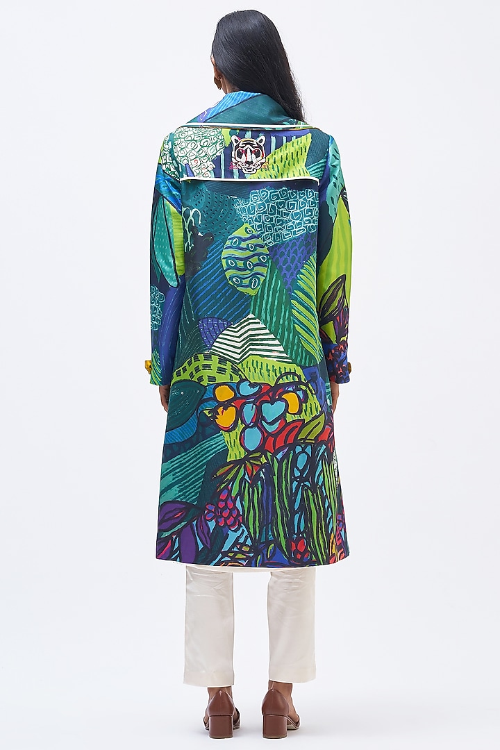 Multi-Colored Silk Twill Printed Trench Jacket by Kshitij Jalori at Pernia's Pop Up Shop