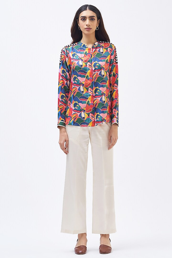 Multi-Colored Silk Twill Printed Shirt by Kshitij Jalori at Pernia's Pop Up Shop