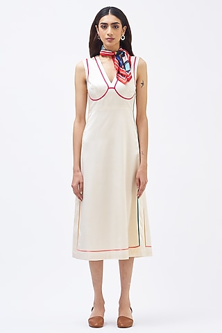 White Silk Satin Crepe Dress by Kshitij Jalori
