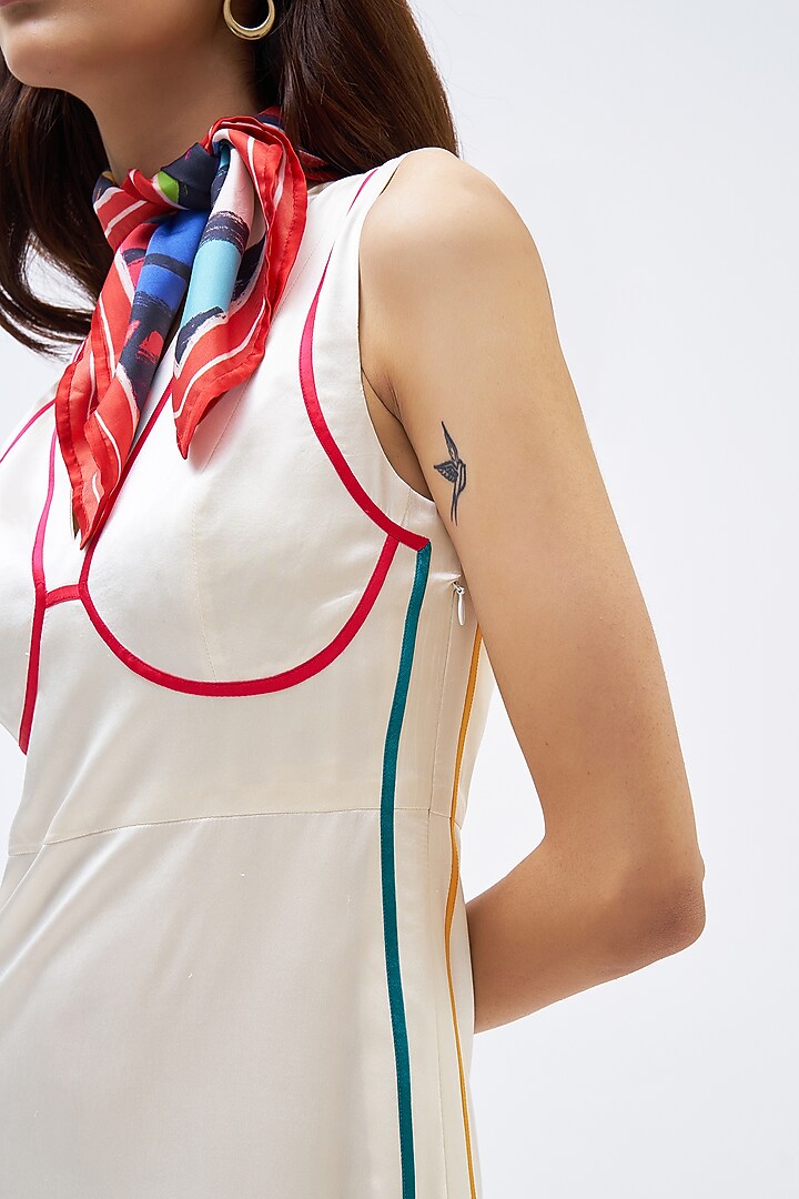 White Silk Satin Crepe Vacation Dress by Kshitij Jalori at Pernia's Pop Up Shop