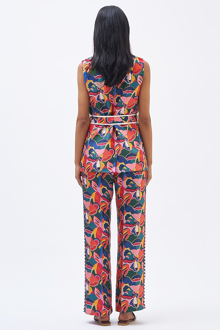 Multi-Colored Silk Twill Printed Pant Suit Set by Kshitij Jalori at Pernia's Pop Up Shop