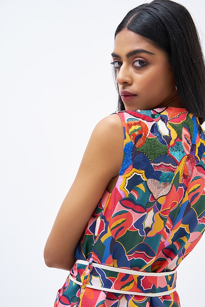 Multi-Colored Silk Twill Printed Pant Suit Set by Kshitij Jalori at Pernia's Pop Up Shop