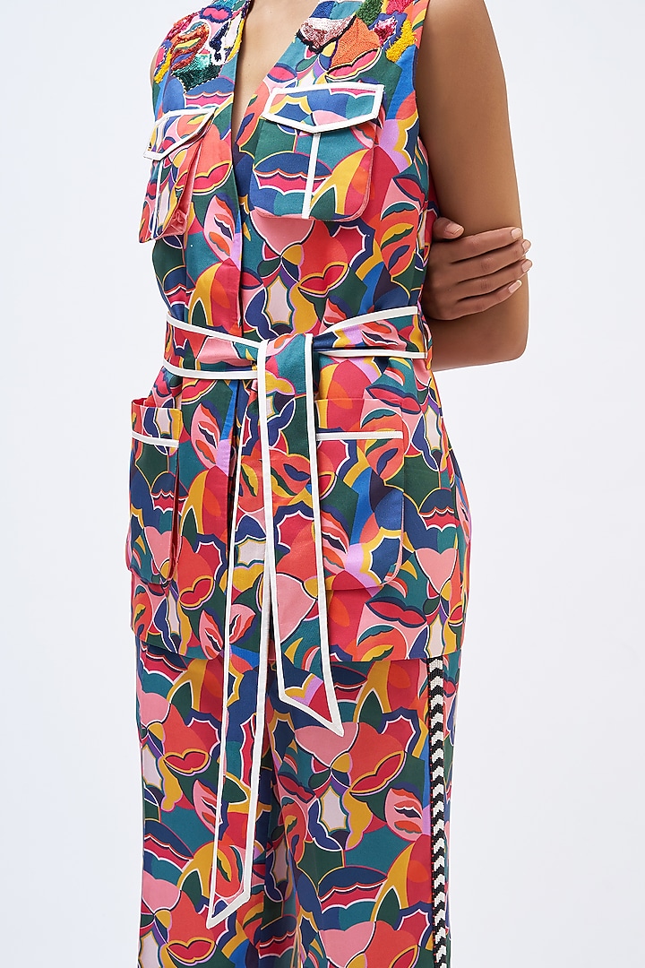 Multi-Colored Silk Twill Printed Pant Suit Set by Kshitij Jalori at Pernia's Pop Up Shop