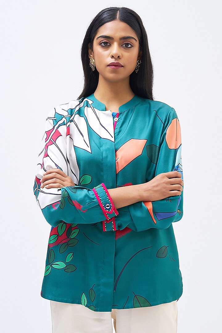 Emerald Silk Twill Shirt by Kshitij Jalori