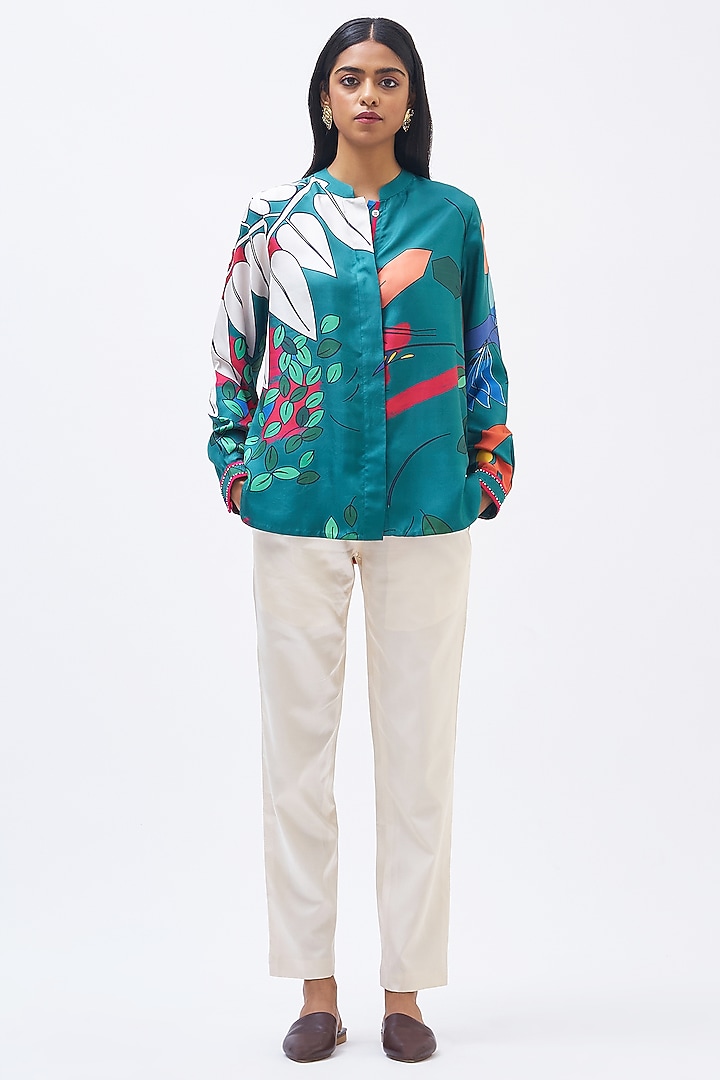 Emerald Silk Twill Shirt by Kshitij Jalori at Pernia's Pop Up Shop