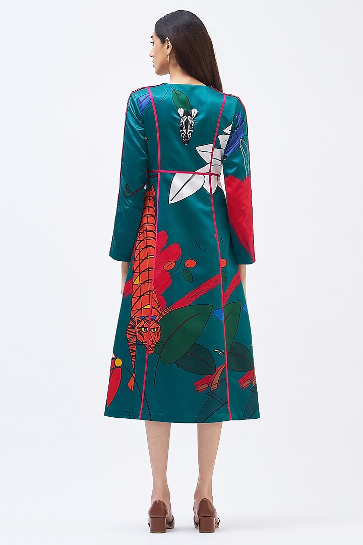 Emerald Silk Satin Crepe Cocktail Dress by Kshitij Jalori at Pernia's Pop Up Shop
