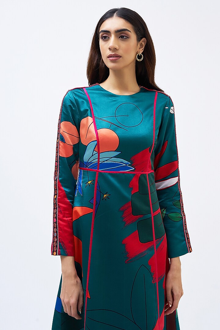 Emerald Silk Satin Crepe Cocktail Dress by Kshitij Jalori at Pernia's Pop Up Shop