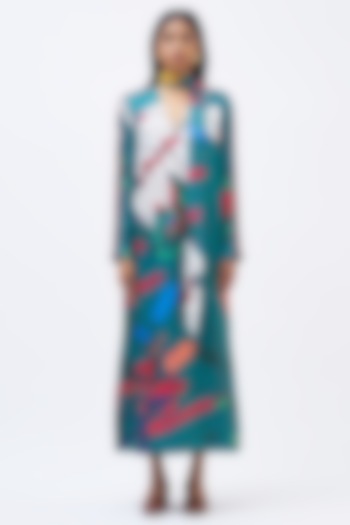 Emerald Silk Twill Kaftan Dress by Kshitij Jalori at Pernia's Pop Up Shop