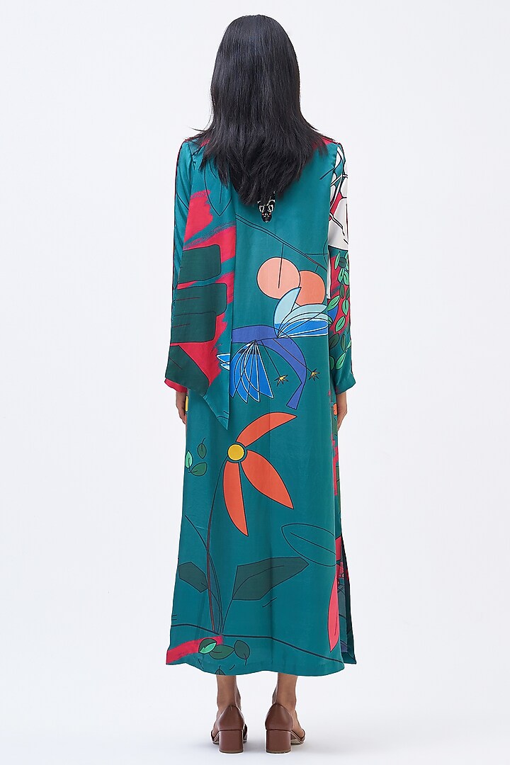 Emerald Silk Twill Kaftan Vacation Dress by Kshitij Jalori at Pernia's Pop Up Shop