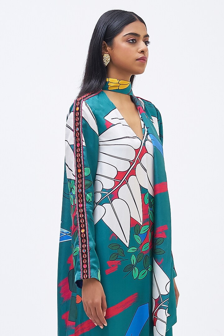 Emerald Silk Twill Kaftan Vacation Dress by Kshitij Jalori at Pernia's Pop Up Shop