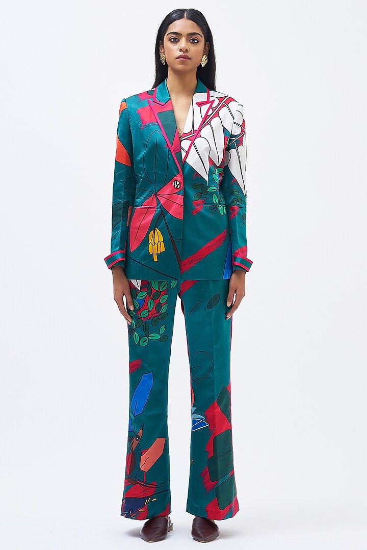 Emerald Silk Satin Crepe Co-Ord Set by Kshitij Jalori at Pernia's Pop Up Shop