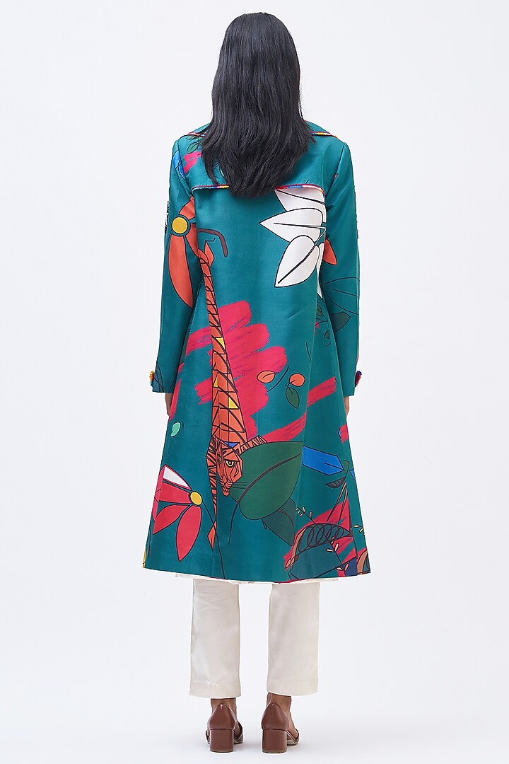 Emerald Silk Twill Trench Jacket by Kshitij Jalori at Pernia's Pop Up Shop