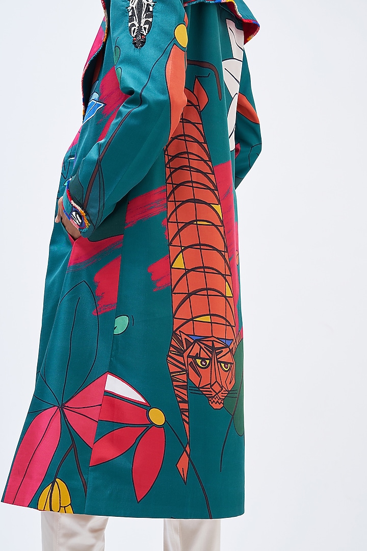 Emerald Silk Twill Trench Jacket by Kshitij Jalori at Pernia's Pop Up Shop