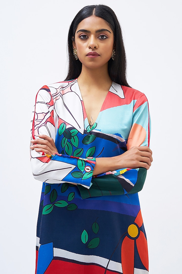 Multi-Colored Cotton Silk Satin Kurta Set by Kshitij Jalori at Pernia's Pop Up Shop