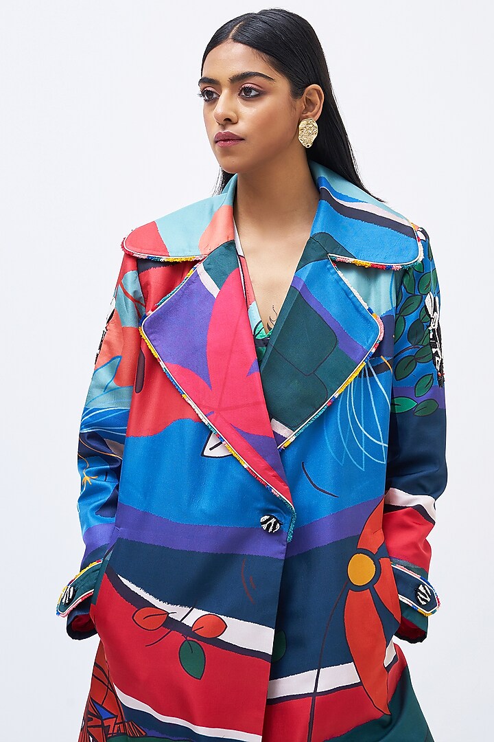 Multi-Colored Cotton Silk Satin Kurta Set by Kshitij Jalori at Pernia's Pop Up Shop