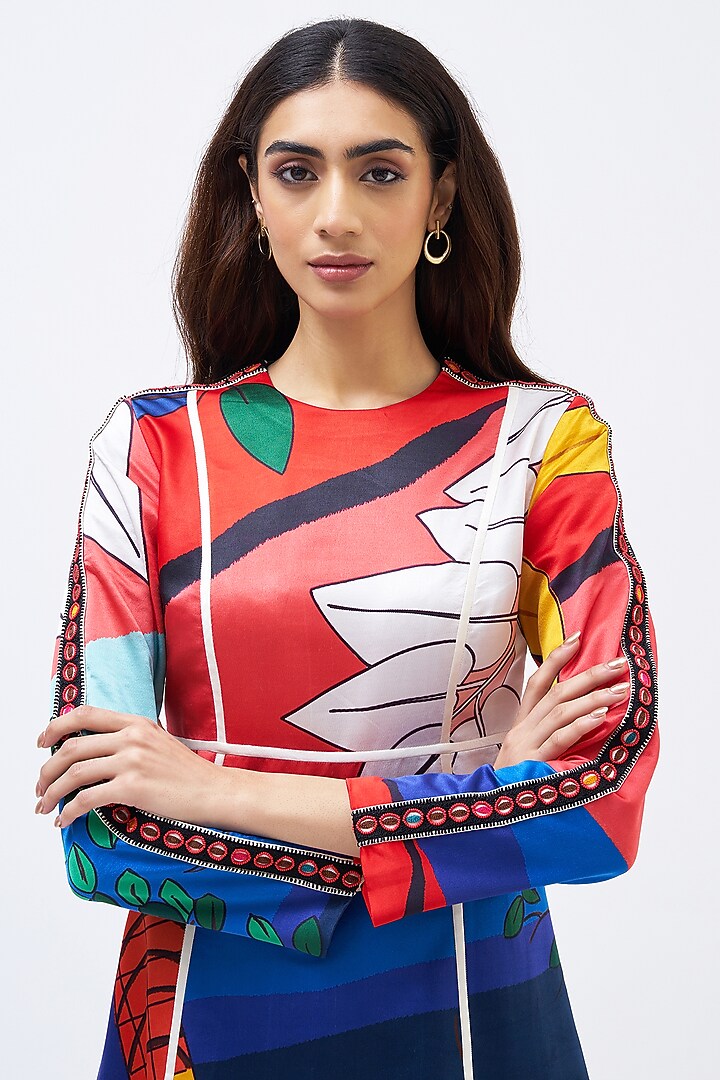 Multi-Colored Silk Satin Crepe Cocktail Dress by Kshitij Jalori at Pernia's Pop Up Shop